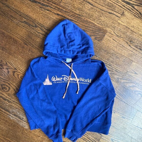Walt Disney World 50th Anniversary Women’s MED Cropped Hoodie Navy Sweatshirt - Picture 2 of 7